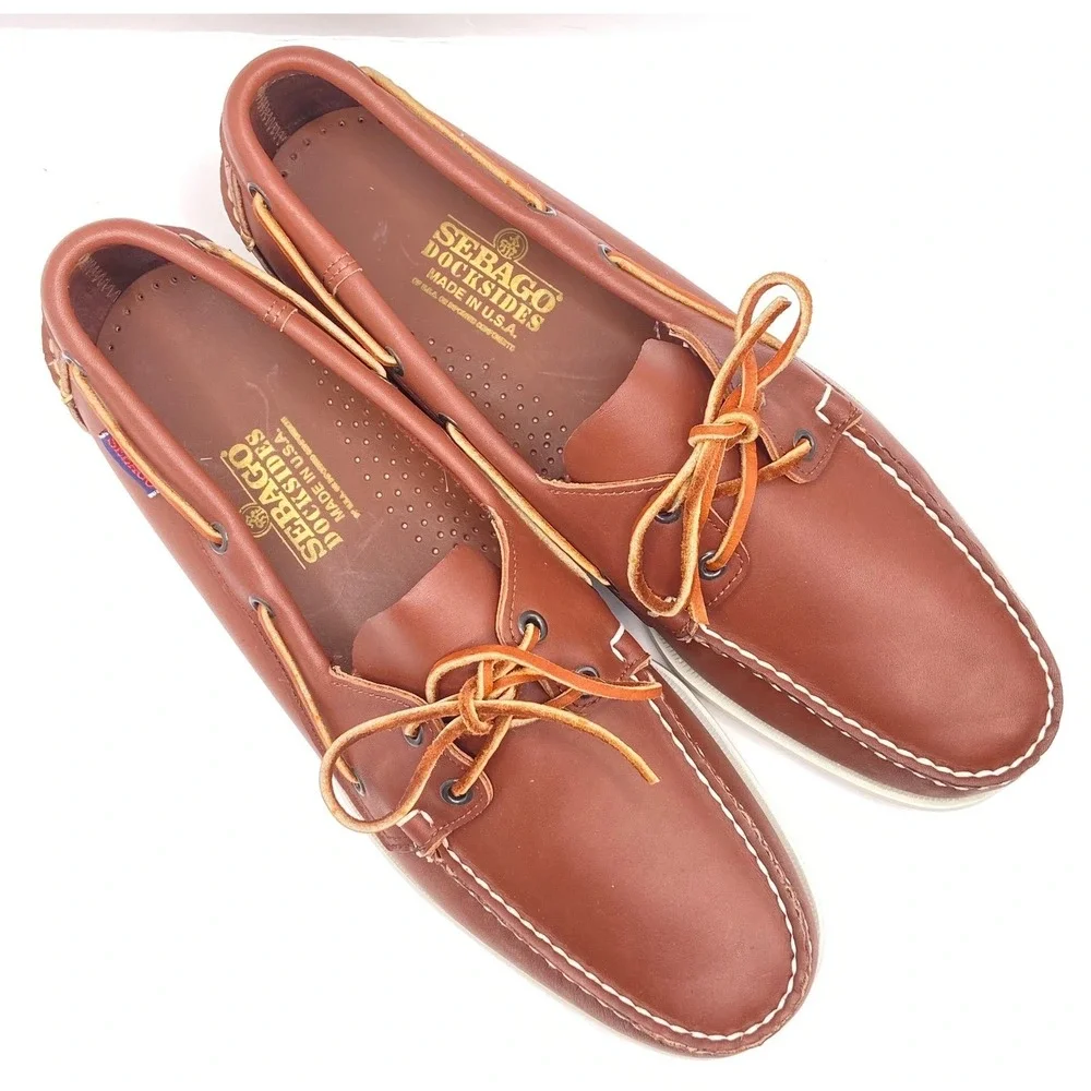Sebago Men Docksides Leather Boat Shoe Handsewn Moccasin Brown 13 M Deck Classic